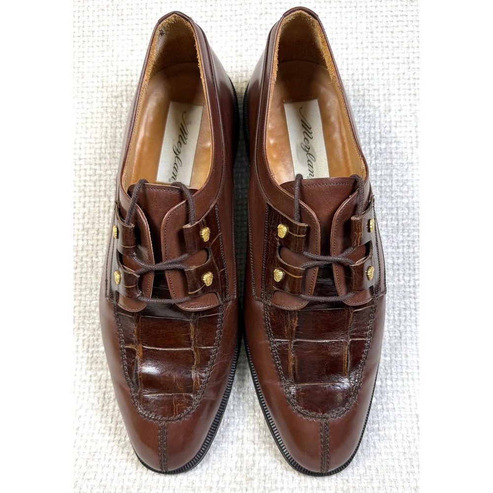 Authentic Mezlan Platinum/Custom Crocodile Oxfords 9.5M Gold Medusa & Tassel